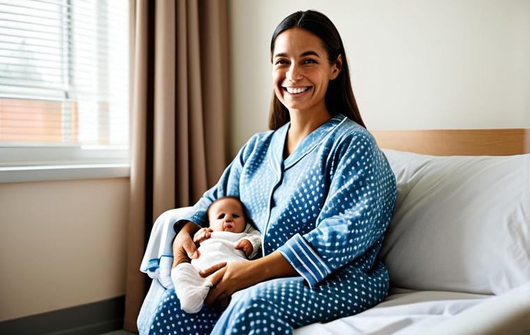 Postpartum Comfort**

"A woman in a comfortable, fully clothed cotton pajama set, sitting in a cozy armchair in a well-lit hospital room. She is smiling gently, holding a soft baby blanket. Background: soft lighting, a glimpse of a window. safe for work, appropriate content, modest clothing, perfect anatomy, natural proportions, family-friendly."

**