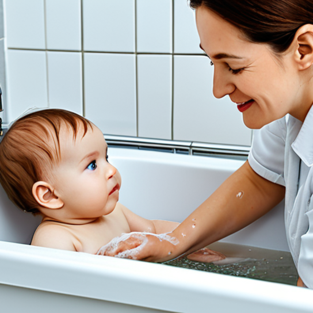 **
"A mother carefully bathing her baby in a small tub, water temperature being checked, using a gentle cleanser, baby is fully clothed, appropriate content, safe for work, modest attire, professional photography, perfect anatomy, well-formed hands, natural proportions, family-friendly, clean and bright bathroom setting."
**