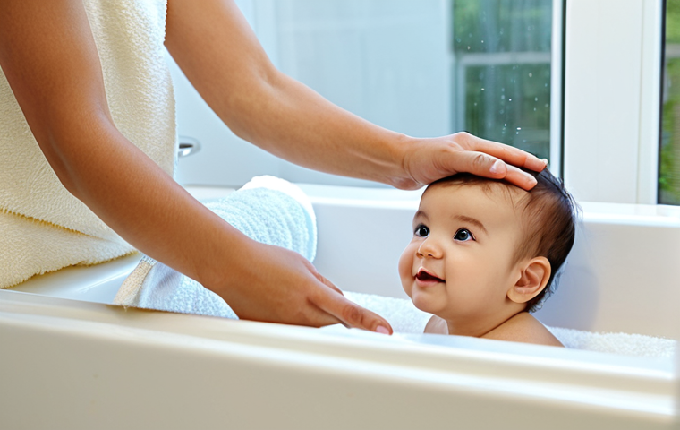 Gentle Baby Bath Time**
"A cozy and inviting bathroom scene. A baby, fully clothed in a comfortable towel, is being gently bathed by a parent. Soft, natural light. Focus on the loving interaction and the gentle touch. Bottles of natural baby bath products (Weleda, Mustela labels subtly visible) are nearby. Safe for work, appropriate content, family-friendly, perfect anatomy, natural pose, professional photography, high quality."
**