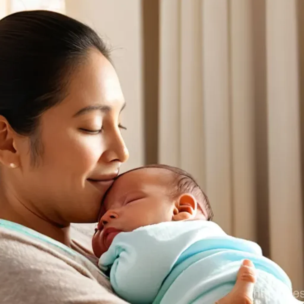 아기 음악 놀이 추천 - **Prompt:** A heartwarming scene featuring a parent gently holding an infant, approximately 0-6 mont...