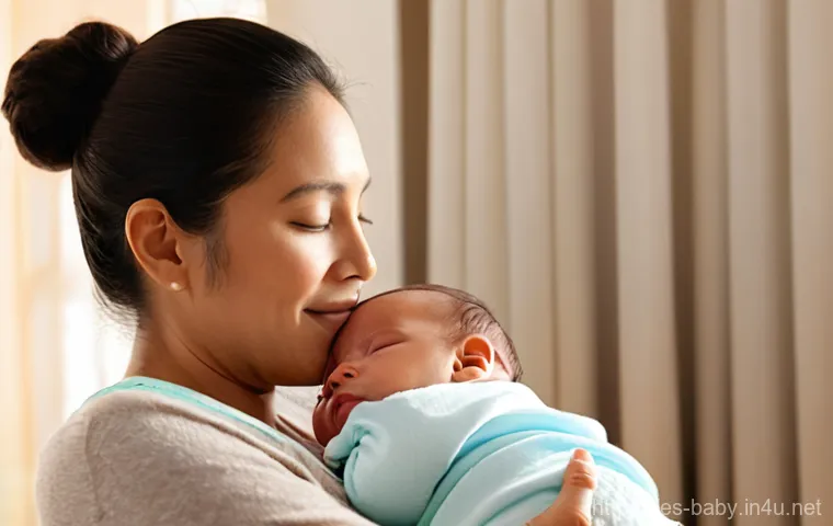 아기 음악 놀이 추천 - **Prompt:** A heartwarming scene featuring a parent gently holding an infant, approximately 0-6 mont...