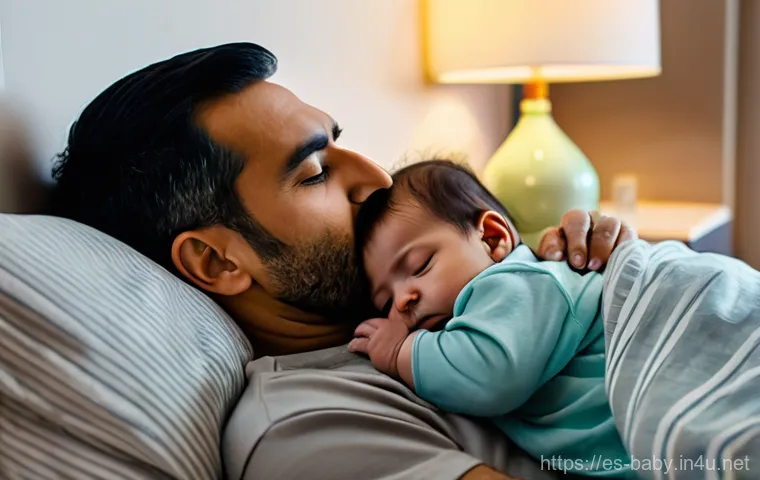 아기 잠투정 해결법 - **Prompt:** A serene scene depicting a father giving his happy infant a gentle, relaxing massage aft...
