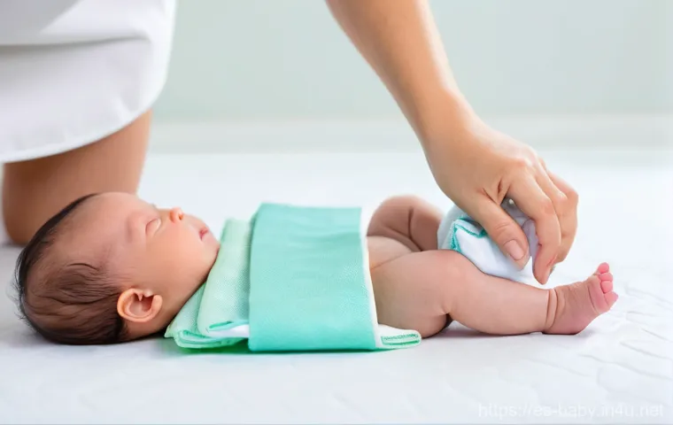 신생아 배꼽 관리법 - **Prompt:** A tender close-up of a parent's hands gently supporting a newborn baby, who is wearing a...