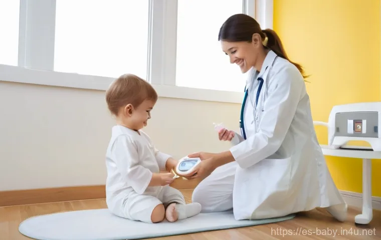 아기 체중 증가 걱정 해결 - **Prompt:** "A brightly lit, modern pediatrician's office with soft, welcoming colors. A kind and ge...