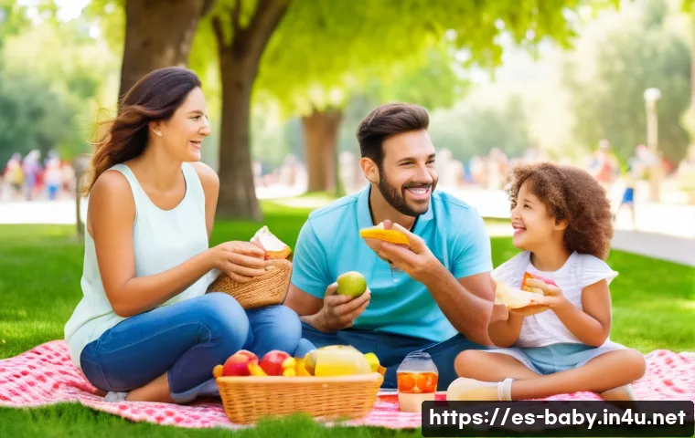 아기와 놀이공원 할인 정보 - A joyful Spanish family, including a mother, father, and two children (one a toddler wearing a diape...