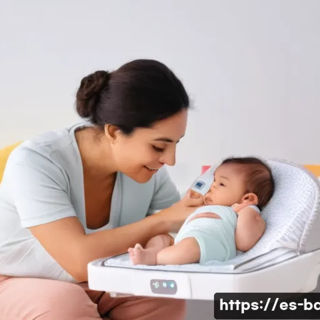아기와 체온계 사용법 - A cozy nursery scene featuring a Hispanic mother gently measuring the temperature of her infant son ...