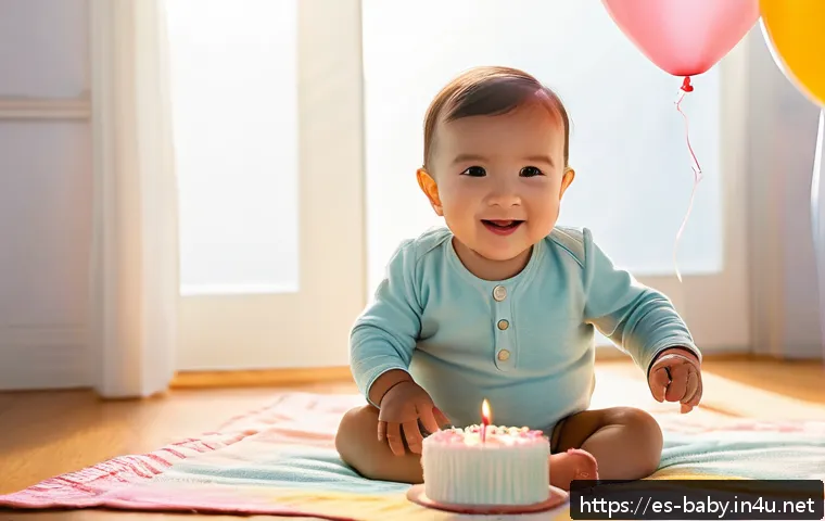 돌잔치 스냅사진 팁 - A warm and tender first birthday party scene in a softly lit room near a large window with natural m...