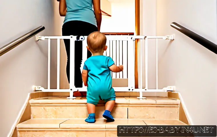 아기 안전 가드 설치법 - Photorealistic home safety scene in a bright Spanish family apartment, a parent carefully installing...